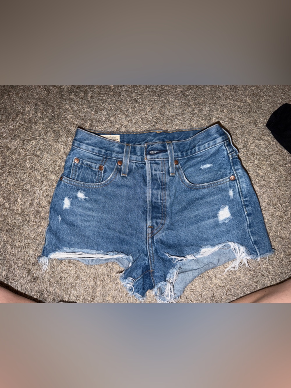 Levi's Dark Blue Distressed High-Rise Jean Shorts